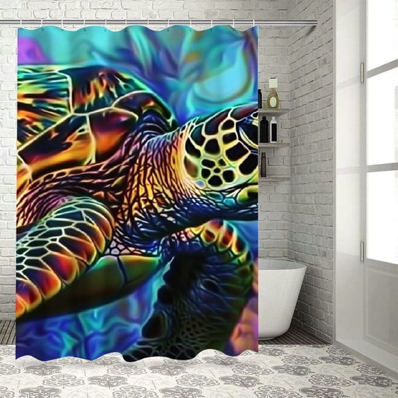 Orinice Turtle Sea Flowers Bathroom Decor Set, Colorful Luxurious Graphic Print Polyester Fabric Fashion Shower Curtain Set with Hooks, Chic Modern Bathroom Decor, Various Sizes Available 36x72
