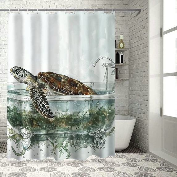 Orinice Turtle Seaweed Bathtub Bathroom Decor Set with Hooks, Colorful Luxurious Graphic Print Polyester Fabric Shower Curtain, 100% Waterproof Washable Bathroom Shower Curtain Set 36x72