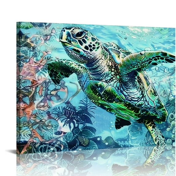 Orinice Turtle Seaweed Ocean Fine Art Aesthetic Poster & Print Wall Painting for Home Decor - Set of 3 20x16in