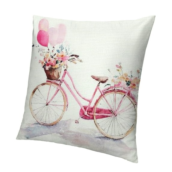Orinice Valentines Pillow Covers Valentines Pillowcase Pink Bicycle Flower Heart Decoration Valentine's Day Throw Cushion Case Romantic Home Decor for Bed Sofa Car 18x18in