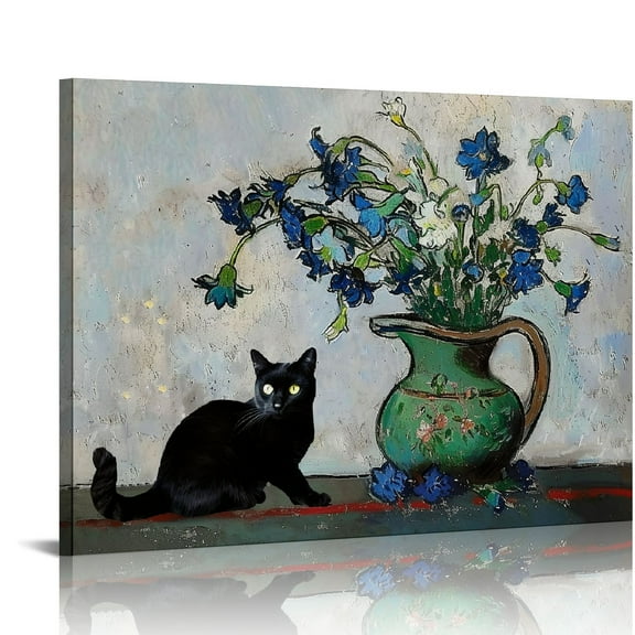 Orinice , Van Gogh, Monet Black Cat Canvas Wall Art Set, Funny Cat Painting, Cat 20''X16'' Frameless 20x16in