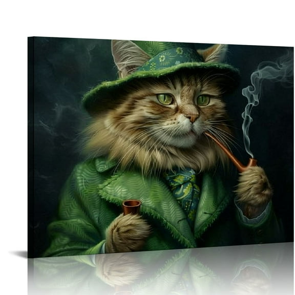 Orinice Vintage Cat wall art Cat smoking cigar Picture wall decoration Interesting animal catOil painting printed artwork Modern living Room Bedroom Bathroom Home decor20''X16'' 20x16in