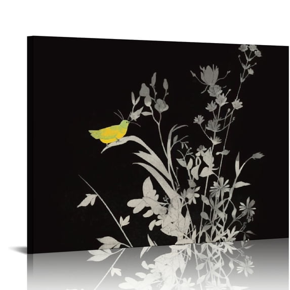 Orinice Vintage Flower Wall Art Decor,Black Botanical Plant Floral Wall Print Aesthetic Unframed,Minimalist Canvas Wall Poster Artwork for Living Room Bedroom Porch, 16x12in
