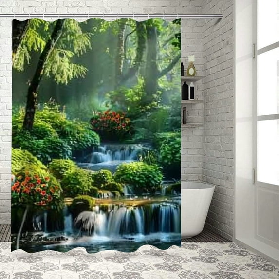 Orinice WODEJIA Nature Scenery 3D Printed Polyester Bathroom Blinds Set Bathroom Shower Curtain Set Bathroom Accessories, Beautiful Wide Fabric Bathroom 36x72