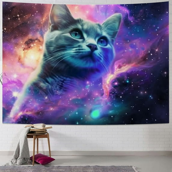 Orinice  Wall Hanging Galaxy Cat Art Tapestries Poster Trippy Wall Tapestry - Room Decor for Bedroom Home Dorm, Indoor And Outdoor Painting