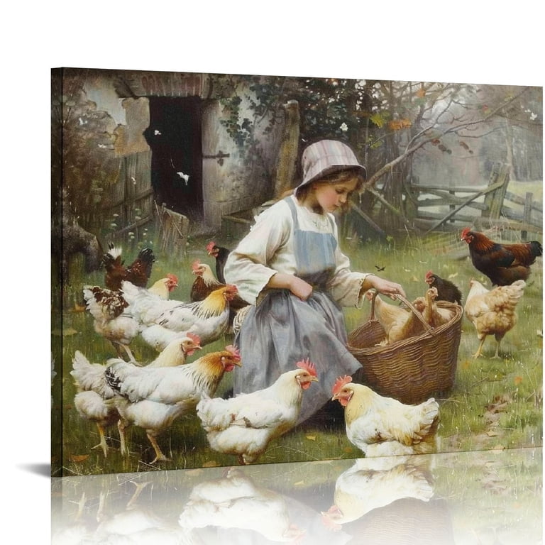 貴重！THE LIFE OF BIRDS 吹替有り セット Orinice Walter Frederick Osborne Art Girl Feeding Chickens Print