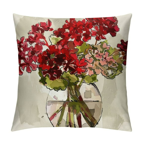 Orinice Watercolor Floral Bloom Decorative Geranium Flowers Pillow Covers Mason Jar, Seasonal Farmhouse Botanical Plant Decor Throw Pillows Cushion Case for Front Porch Patio White