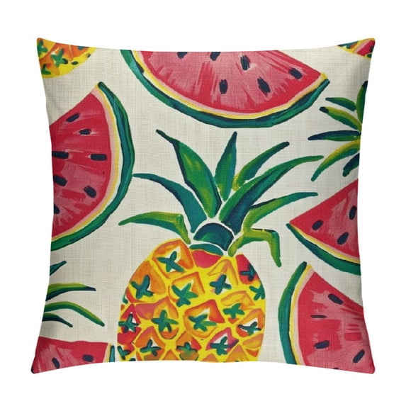 Orinice Watercolor Pineapple Watermelon Summer Decoration Rustic Farmhouse Decorative Throw Pillow Cover Cushion Case for Sofa Couch Tropical Sign Home Decor Cotton Linen White