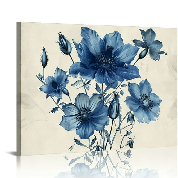 Orinice Watercolor Vintage Flower Print Rustic Modern French Country Cottagecore Wall Art - Primitive Blue Magnolia Leaves Pictures Gallery Gift - Farmhouse Botanical Floral Kitchen Room Decor 16x12in
