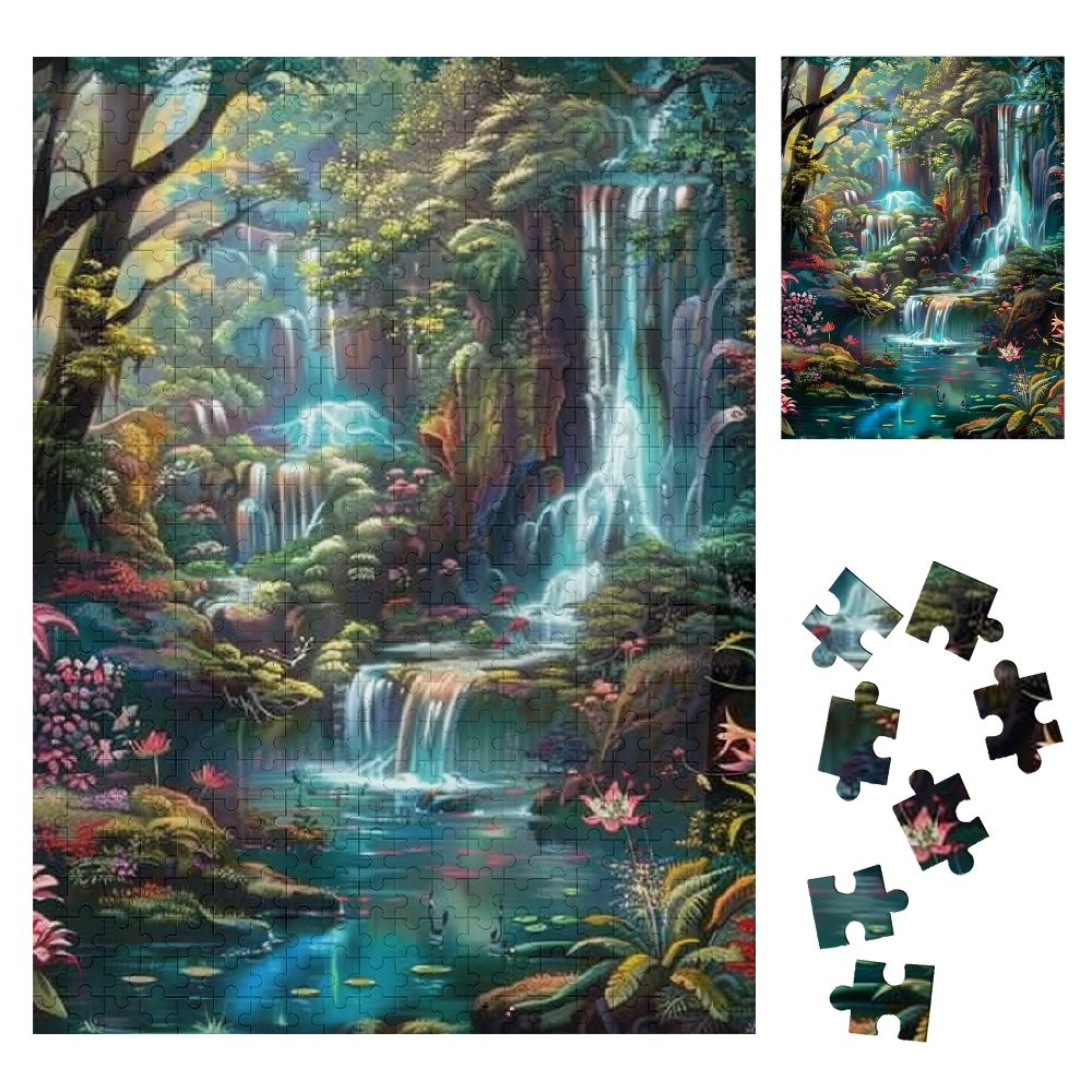 Orinice Waterfall Trees Flowers Wooden Jigsaw Puzzle Vertical Style ...