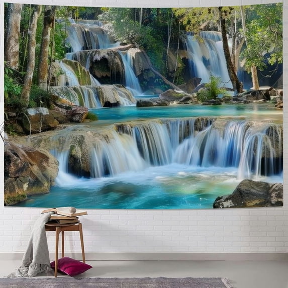 Orinice Waterfall Trees Rocks Tapestry Wall Hanging Unique Style for Home Decor Living Room Bedroom Dorm 60x50inch