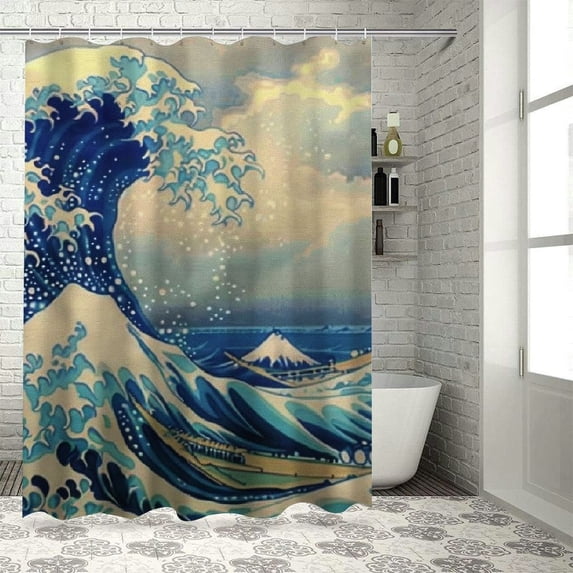Orinice Wave Bathroom Decor Set Colorful Luxurious Graphic Print Polyester Fabric Shower Curtain Set with Hooks 60x72