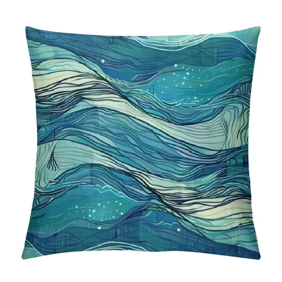 Orinice Waves Blue Sky Generative Art Abstract Graphic Decorative Pillow Cover 20x20in