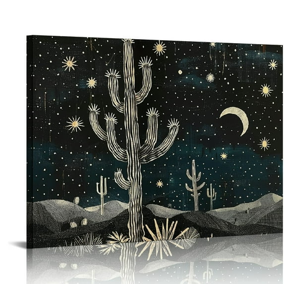 Orinice Western Desert Landscape Wall Art Prints Joshua Tree Block Poster,Boho Southwestern Wall Decor Minimalist Black and White Wall Art, Eclectic home decor 20x16in