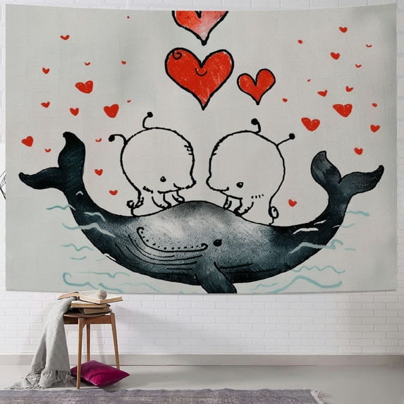 Orinice Whales Hearts Boop Tapestry Wall Hanging Unique Style for Home Wall Decor Art Living Room Bedroom Apartment Farmhouse Dorm 60x50inch