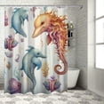 thumbnail image 1 of Orinice  Whales Kids Shower Curtain Bathroom Set Underwater Coastal Ocean Hippocampus Octopus Turtle Fish Nursery Watercolor Bath Accessories Sea Art Home Decor Fabric 12 Pack Hooks 60x72, 1 of 7