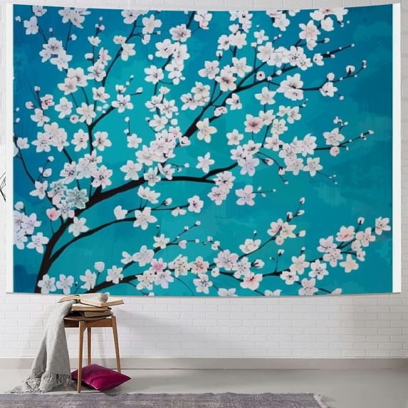 Orinice White Flowers Tapestry Wall Hanging Unique Style Graphic Tapestries Home Decor for Living Room Bedroom Farmhouse Dorm 50x40inch