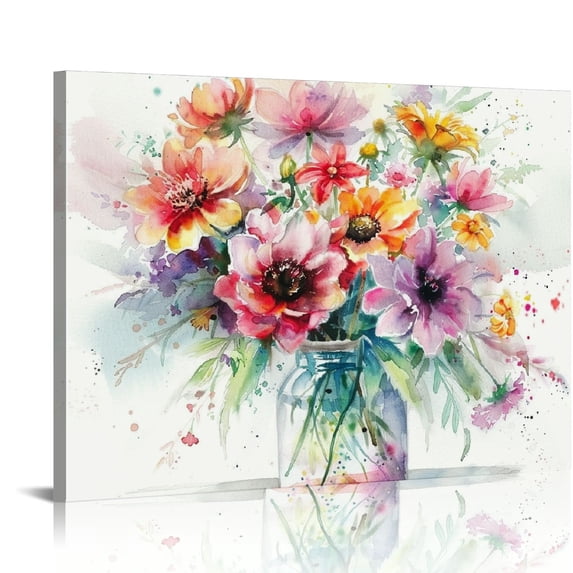 Orinice Wildflower Botanical Canvas Wall Art, Spring Colorful Pink Yellow Bottle Flower Farmhouse Nature Watercolor Botanical Floral Prints Painting Bedroom Living Room Decor