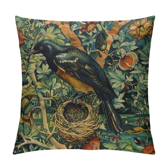 Orinice William Forest Raven On Acanthus Leaves Blue Green Floral 12 Morris Throw Pillow Covers Aesthetic Pillow Decorative Pillowcase Home Decor Living Room Cushion Case Bed Sofa Couch
