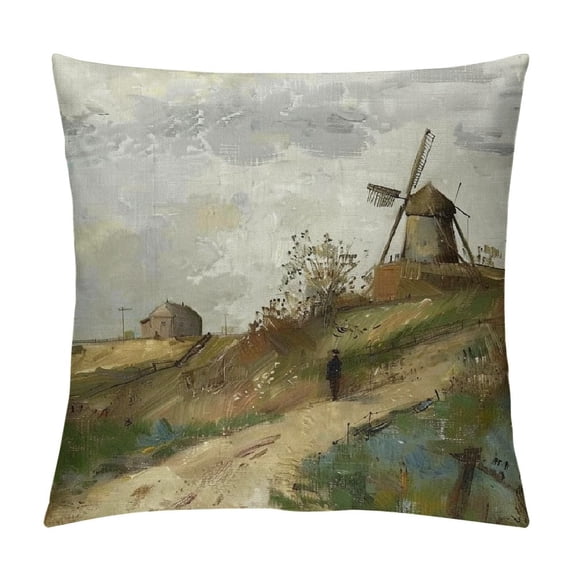 Orinice Windmill Graphic Decorative Cotton Linen Cushion Cover with Zipper Closure for Home Couch Sofa, Printed on Both Sides, 1PC 18x18in