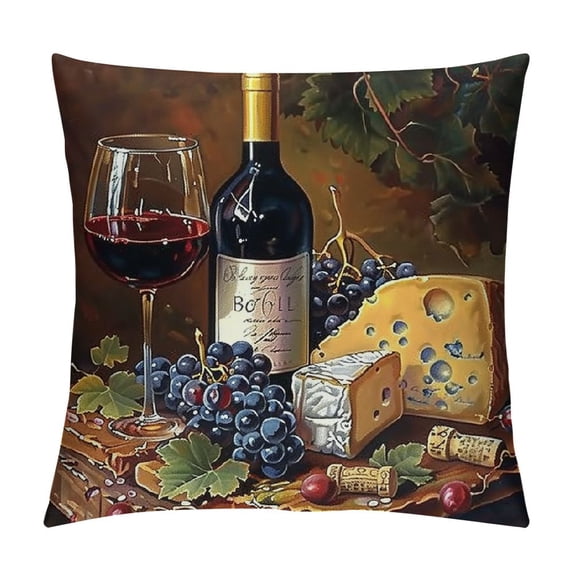 Orinice Wine Cheese Grapes Graphic Decorative Pillow Cover for Home Couch Living Room Sofa, Short Plush Year-Round Pillow Case 1PC 24x24in