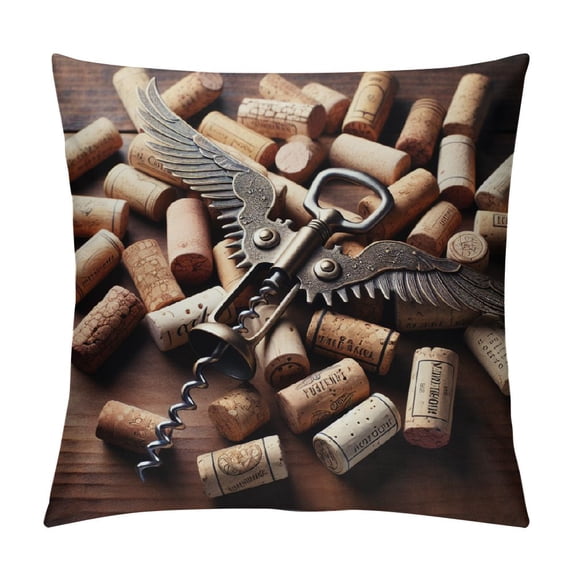 Orinice Winery Throw Pillow Cushion Cover, Wine Corks Rustic Wooden Ground Natural Organic Liquor Elements Vintage Harvest Top View, Decorative Square Accent Pillow Case, White