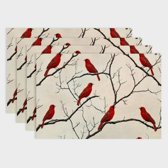Orinice Winter Cardinal Christmas Placemats Set of 4, Red Decorative Place Mats Washable Heat Resistant Table Mats for Kitchen Dining Tables Holiday Party Farmhouse Home Decor 18x12in