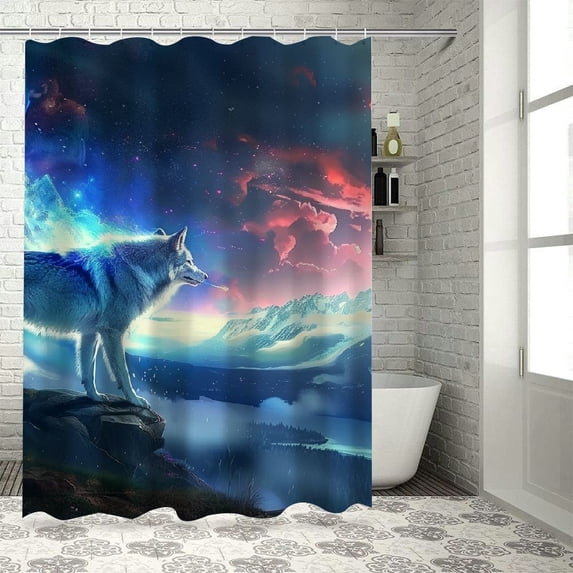 Orinice Wolf Fantasy Art Bathroom Decor Set Colorful Luxurious Graphic Print Polyester Fabric Fashion with Hooks 36x72