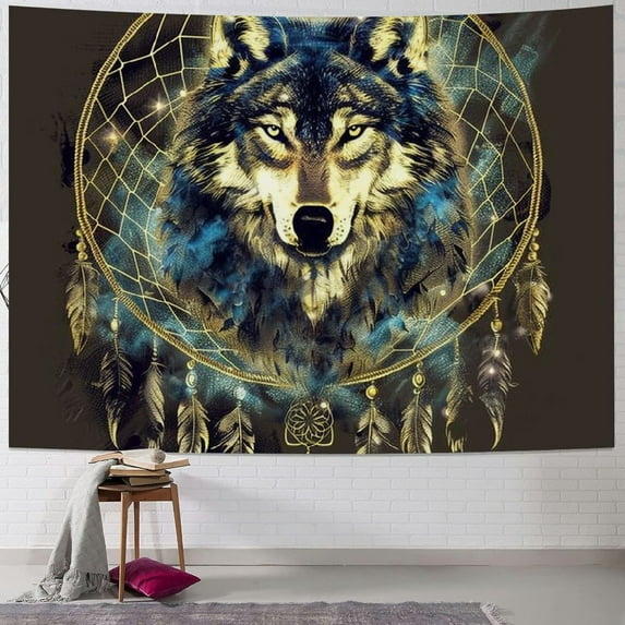 Orinice Wolf Feathers Dream Catcher Tapestry Wall Hanging Unique Style Graphic Tapestries Home Wall Decor Art Living Room Bedroom Apartment Farmhouse Dorm 40x60inch