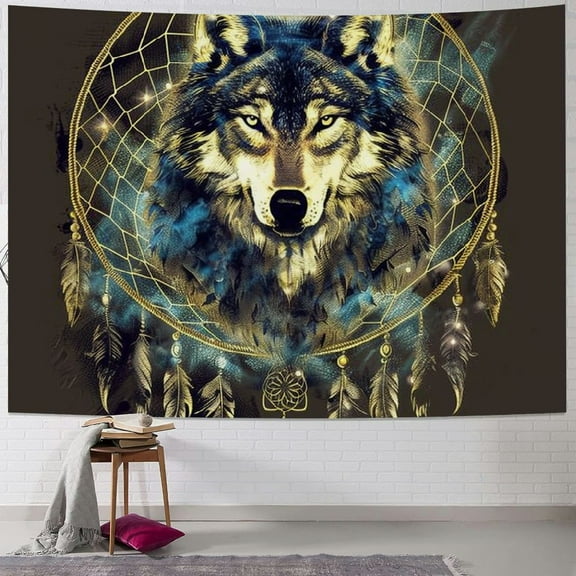 Orinice Wolf Feathers Dream Catcher Tapestry Wall Hanging Unique Style Graphic Tapestries Home Wall Decor Art Living Room Bedroom Apartment Farmhouse Dorm 50x40inch