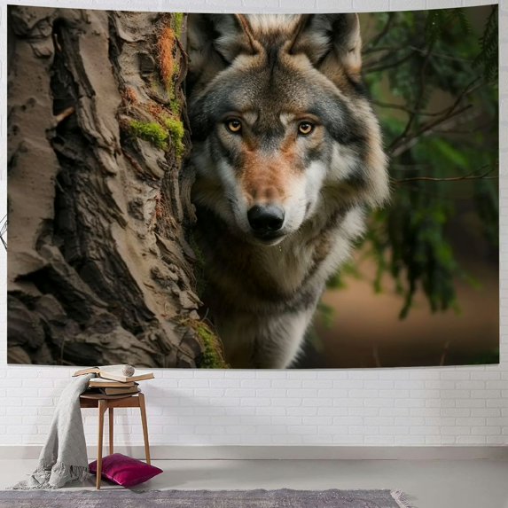 Orinice Wolf Forest Wildlife Photography Tapestry Wall Hanging Unique Style Graphic Tapestries Home Wall Decor Art for Living Room Bedroom Apartment Farmhouse Dorm 40x30inch