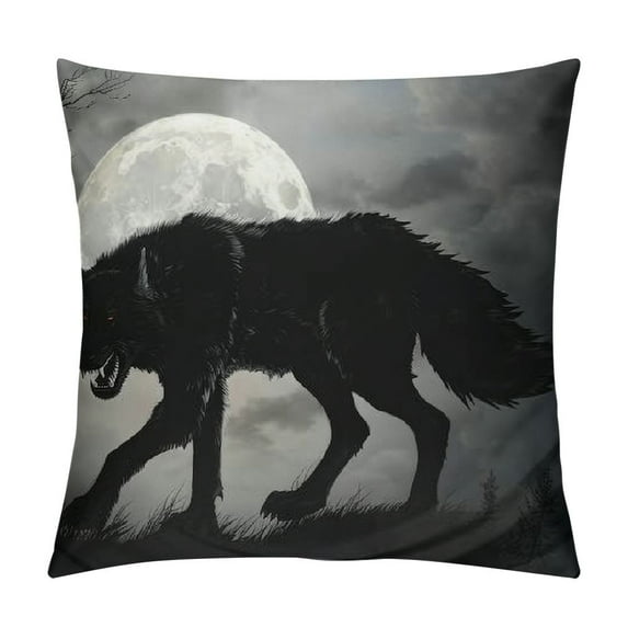 Orinice Wolf Full Moon Gothic Art Graphic Decorative Pillow Cover for Home Couch Living Room Bed Sofa 18x18in