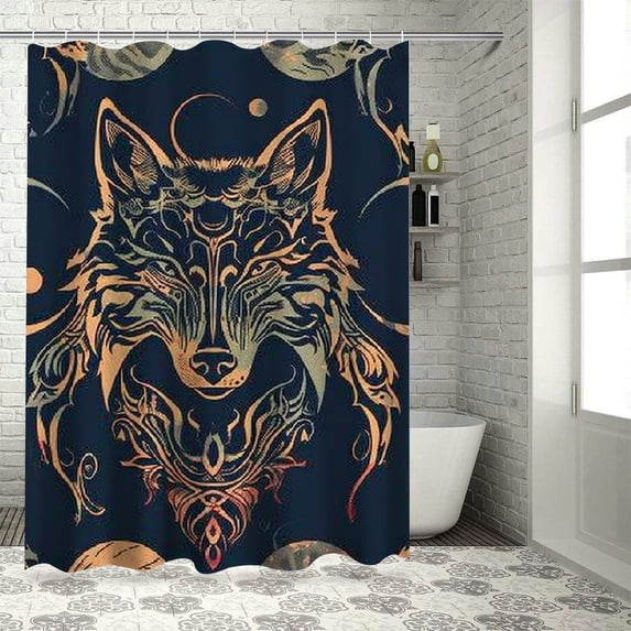 Orinice Wolf Moon Pattern Bathroom Decor Set with Hooks, Colorful Luxurious Graphic Print Polyester Fabric Shower Curtain, Waterproof and Easy to Install 36x72