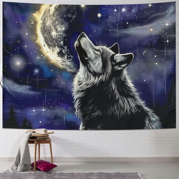Orinice Wolf Moon Stars Tapestry Wall Hanging Unique Style for Home Wall Decor Art Living Room Bedroom Dorm Decorations 50x40inch