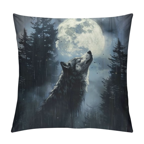 Orinice Wolf Moon Trees Graphic Decorative Cushion Throw Pillow Cover for Home Couch Living Room Bed Sofa Square High-Quality 1PC 24x24in