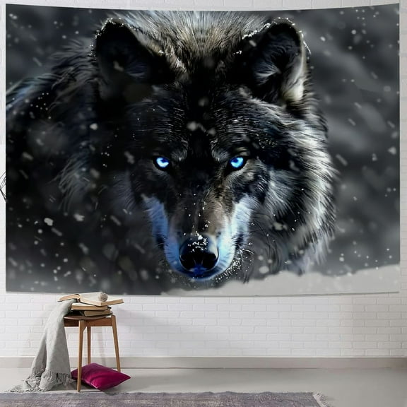 Orinice Wolf Snow Blue Eyes Tapestry Wall Hanging Unique Style Graphic Tapestries Home Wall Decor Living Room Bedroom Apartment Farmhouse Dorm 40x60inch