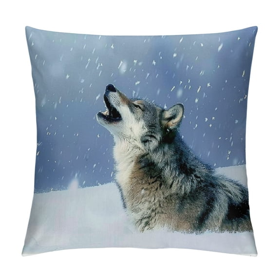 Orinice Wolf Snow Sky Graphic Decorative Throw Pillow Cover for Home Couch Living Room Bed Sofa, Winter Soft and Durable Design, 1PC 22x22in