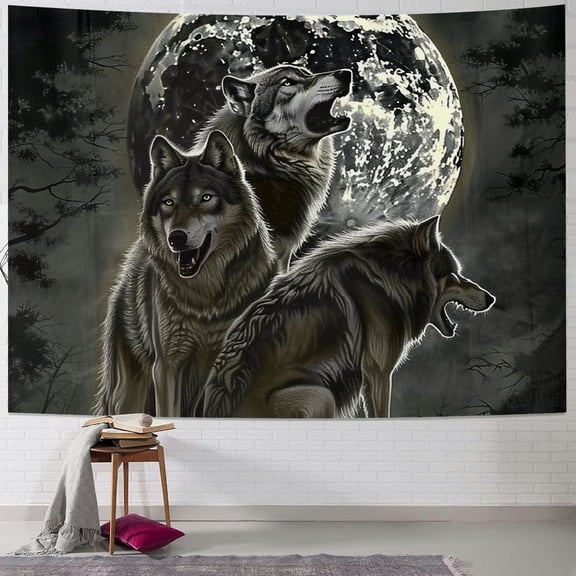 Orinice Wolfs Full Moon Gothic Art Tapestry Wall Hanging Unique Style Graphic Tapestries Home Wall Decor Art for Living Room Bedroom Apartment Farmhouse Dorm Wall Art 60x50inch