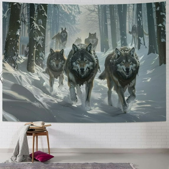 Orinice Wolfs Snowy Forest Person Tapestry Wall Hanging Unique Style Home Wall Decor Art for Living Room Bedroom Apartment Farmhouse Dorm 40x60inch
