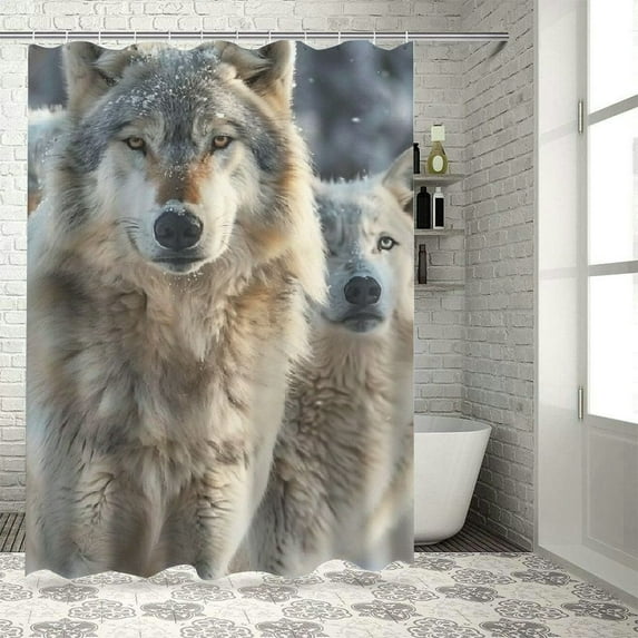 Orinice Wolves Snow Wildlife Bathroom Decor Set with Hooks, Colorful Luxurious Graphic Print Polyester Fabric Shower Curtain for Home Bathtubs 36x72