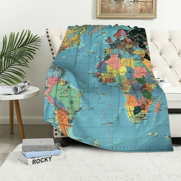 Orinice World Map Countries Major Cities Warm Lightweight Blanket Soft Fleece Blankets for All Seasons - Ideal Decor for Living Rooms, Sofas, and Beds 40x50in