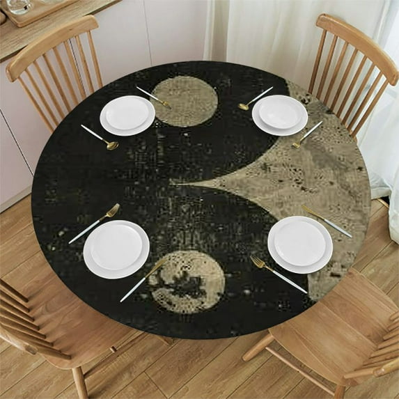Orinice Yin-yang Symbol Round Table Cover Stain Resistant Washable Indoor Outdoor Tablecloth Kitchen Dining Wedding Parties Waterproof Fabric 100% Polyester 38-42