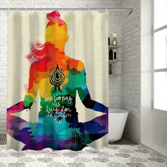 Orinice Yoga Bathroom Decor Set Colorful Luxurious Graphic Print Polyester Fabric Shower Curtain Set with Hooks 36x72