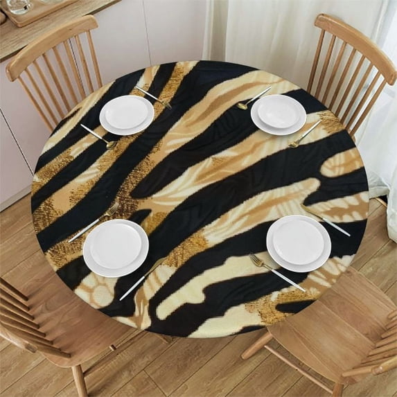 Orinice Zebra Print Round Table Cover Stain Resistant Washable Indoor Outdoor Tablecloth Kitchen Dining Wedding Parties 100% Polyester Fiber 46-50