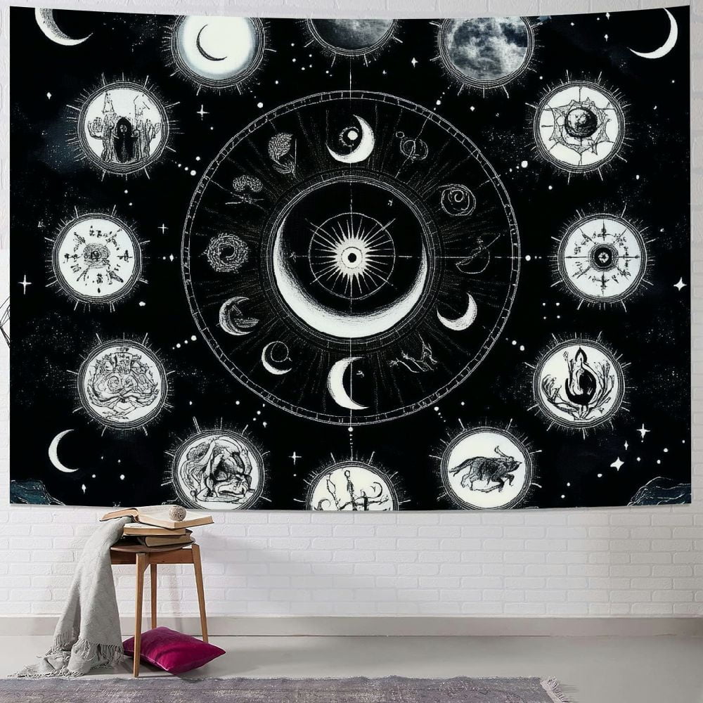 Orinice Zodiac Tapestry Moon Phase Tapestry Wall Hanging Sun Moon Star ...
