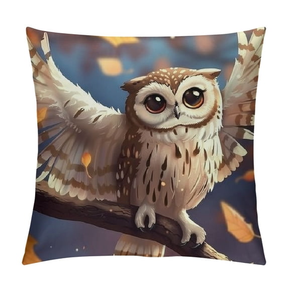 Orinice owl Branch Leaves Graphic Decorative Throw Pillow Cover for Home Living Room Sofa, Short Plush All Year Round Usage, 1 Piece 20x20in