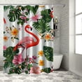 thumbnail image 1 of Orinice shower curtain, flower floating, palm banana leaves, bathroom accessories, washable fabric bath décor, 1 of 7