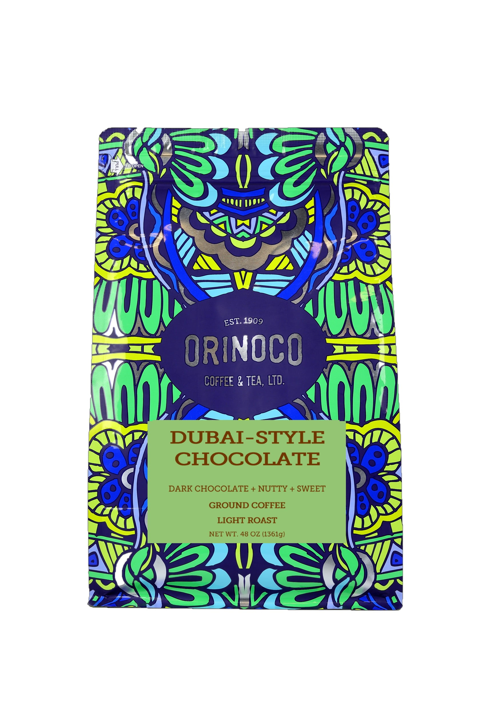 Orinoco Dubai-Style Chocolate Flavored Coffee 3lb bag, Light Roast, Ground Coffee, 100% Arabica beans