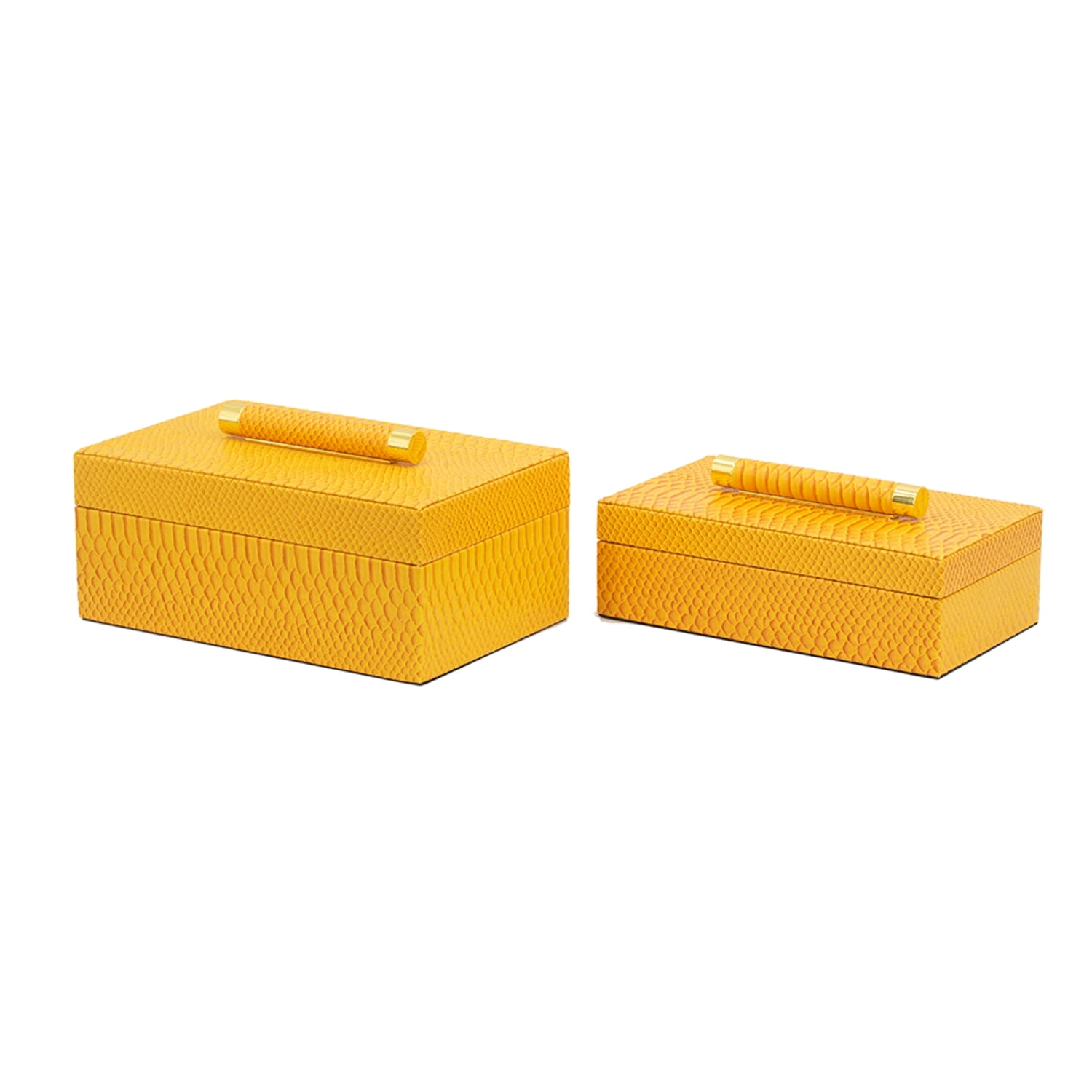 Yellow Faux Leather Croco Texture Lidded Box Set