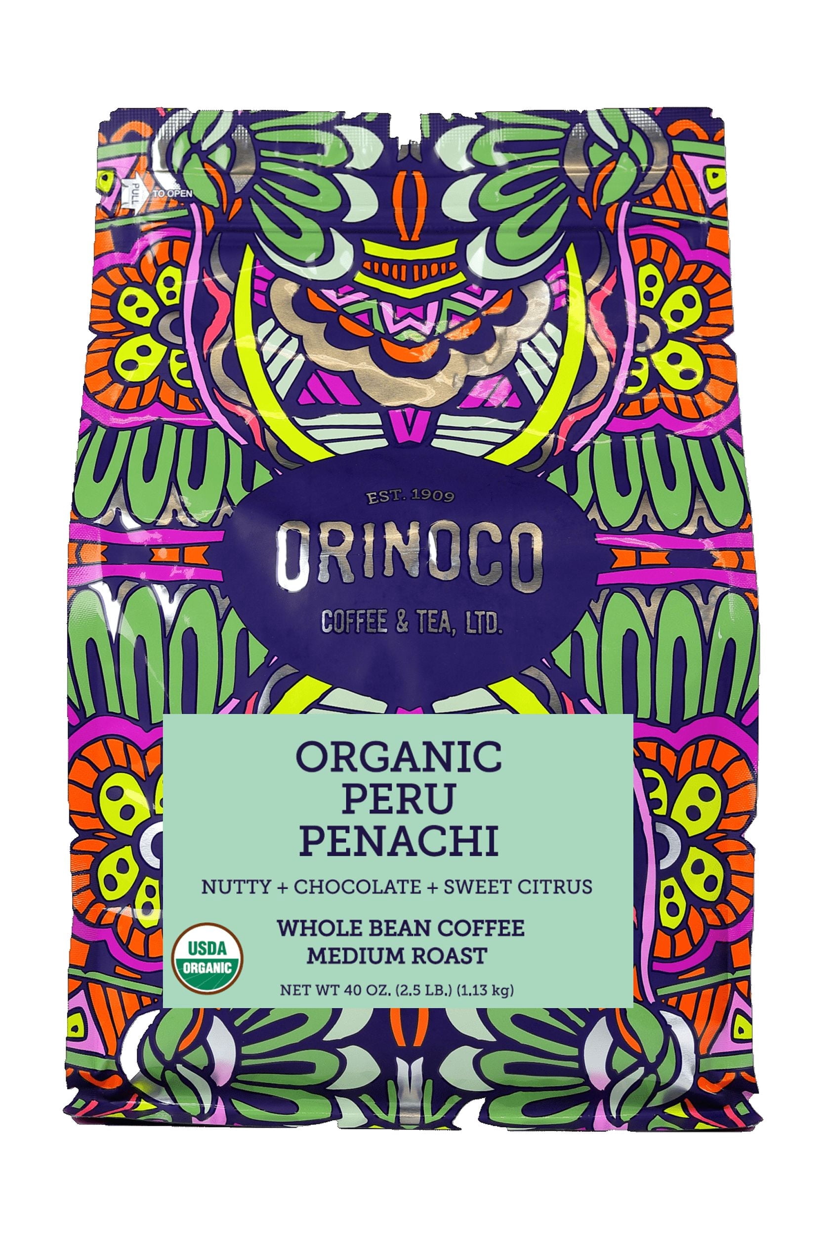 Orinoco Organic Fair Trade Peru 2.5lb bag, Medium Roast, Whole Bean Coffee, 100% Organic Fair Trade Arabica beans
